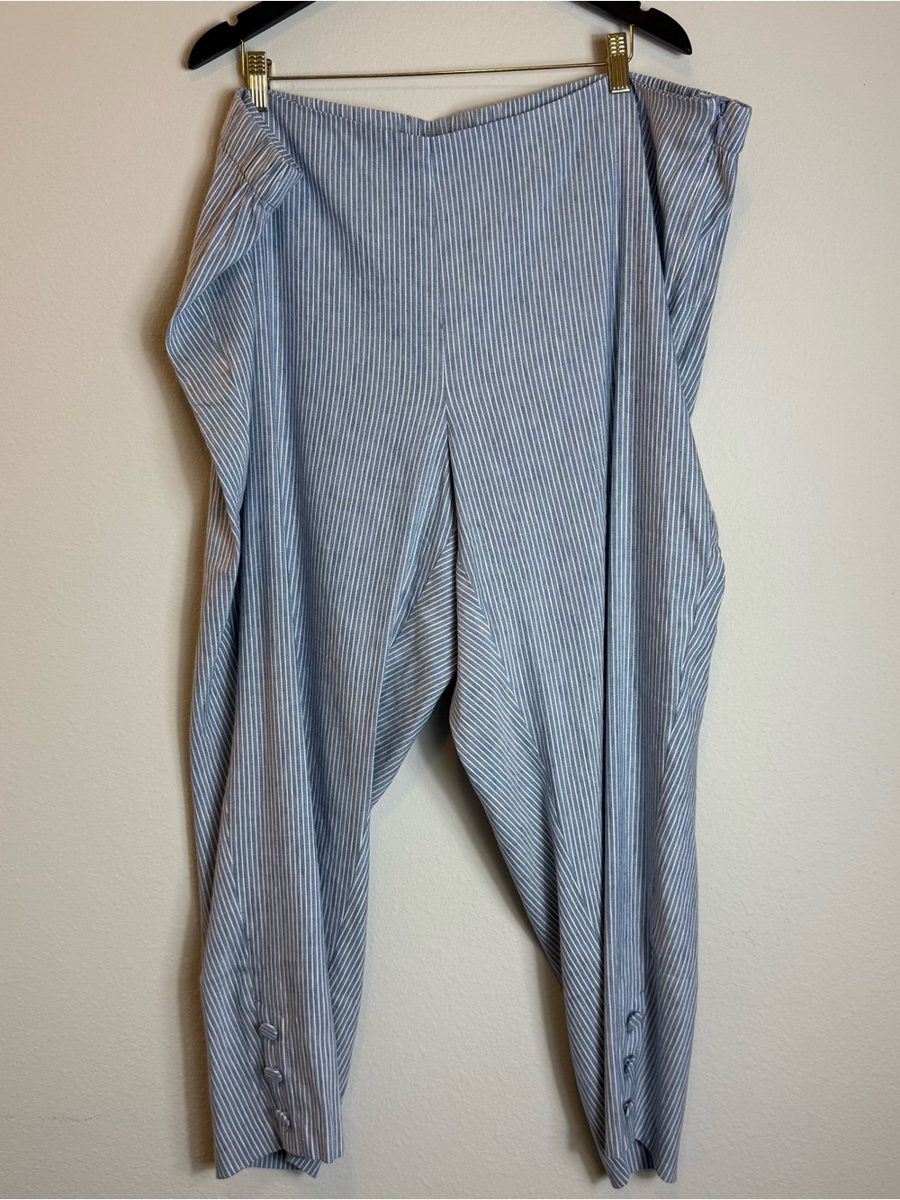 NEW J. Jill Linen Stretch Size 4X Stripe Ankle Pant Side Zip Button Accents